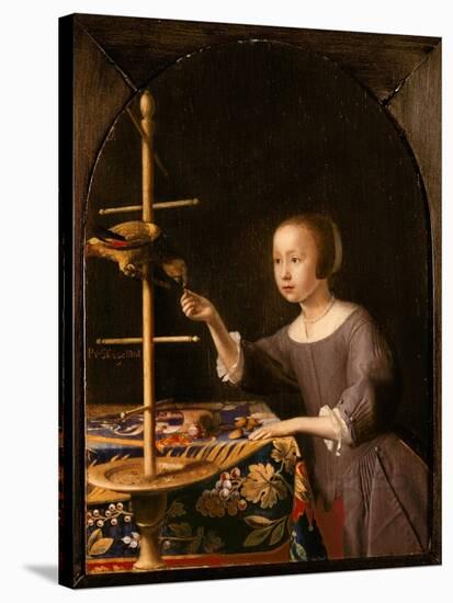 Girl Feeding a Parrot-Pieter Van Steenwyck-Stretched Canvas