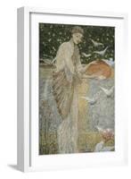 Girl Feeding Pigeons. One of Three Sketches for the Decoration of Bank Hall, near Chapel-En-Le-Frit-Thomas Armstrong-Framed Giclee Print