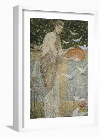 Girl Feeding Pigeons. One of Three Sketches for the Decoration of Bank Hall, near Chapel-En-Le-Frit-Thomas Armstrong-Framed Giclee Print