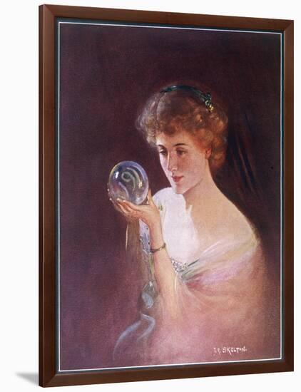 Girl Gazes into a Crystal Ball-T.r. Skelton-Framed Art Print