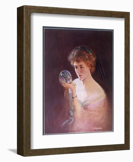 Girl Gazes into a Crystal Ball-T.r. Skelton-Framed Art Print