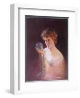 Girl Gazes into a Crystal Ball-T.r. Skelton-Framed Art Print