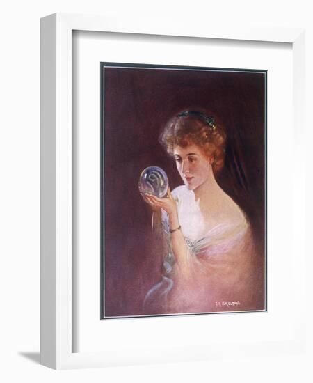 Girl Gazes into a Crystal Ball-T.r. Skelton-Framed Art Print