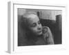 Girl Gazing Pensively Through Pane of Her Apartment Window, Grimly Reflects Image of Berlin Wall-Paul Schutzer-Framed Photographic Print