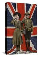 Girl Guide and Boy Scout Saluting in Front of the Union Flag-null-Stretched Canvas