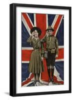 Girl Guide and Boy Scout Saluting in Front of the Union Flag-null-Framed Photographic Print