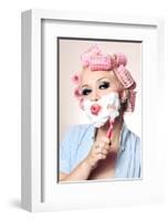 Girl Having a Quick Shave-null-Framed Art Print