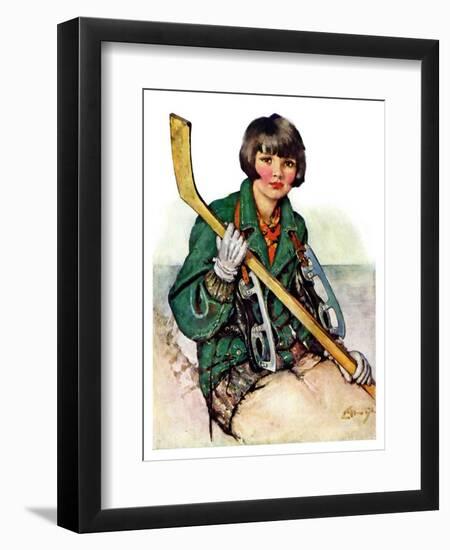 "Girl Hockey Player,"January 22, 1927-Ellen Pyle-Framed Premium Giclee Print