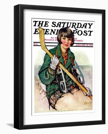 "Girl Hockey Player," Saturday Evening Post Cover, January 22, 1927-Ellen Pyle-Framed Giclee Print