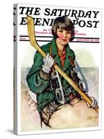 "Girl Hockey Player," Saturday Evening Post Cover, January 22, 1927-Ellen Pyle-Stretched Canvas