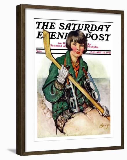 "Girl Hockey Player," Saturday Evening Post Cover, January 22, 1927-Ellen Pyle-Framed Giclee Print