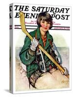 "Girl Hockey Player," Saturday Evening Post Cover, January 22, 1927-Ellen Pyle-Stretched Canvas