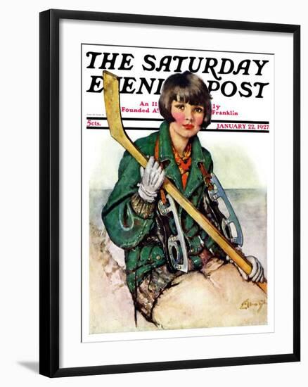 "Girl Hockey Player," Saturday Evening Post Cover, January 22, 1927-Ellen Pyle-Framed Premium Giclee Print
