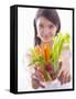 Girl Holding a Bowl of Vegetable Sticks with Radishes-null-Framed Stretched Canvas