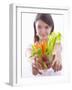 Girl Holding a Bowl of Vegetable Sticks with Radishes-null-Framed Photographic Print