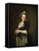 Girl Holding a Cat-Philippe Mercier-Framed Stretched Canvas