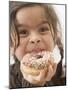 Girl Holding a Doughnut with Sprinkles, Partly Eaten-null-Mounted Photographic Print