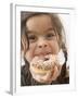 Girl Holding a Doughnut with Sprinkles, Partly Eaten-null-Framed Photographic Print