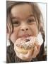 Girl Holding a Doughnut with Sprinkles, Partly Eaten-null-Mounted Photographic Print