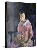 Girl Holding Bunny-Alice Kent Stoddard-Stretched Canvas