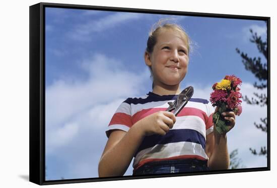 Girl Holding Cut Flowers-William P. Gottlieb-Framed Stretched Canvas