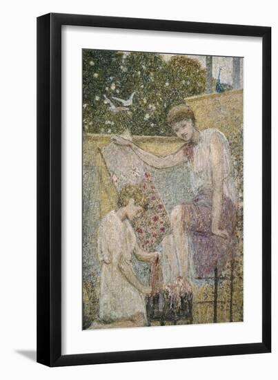 Girl Holding Embroidery. One of Three Sketches for the Decoration of Bank Hall, near Chapel-On-Le-F-Thomas Armstrong-Framed Giclee Print