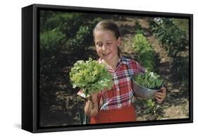 Girl Holding Head of Lettuce in Garden-William P. Gottlieb-Framed Stretched Canvas