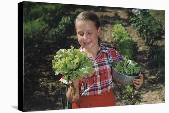 Girl Holding Head of Lettuce in Garden-William P. Gottlieb-Stretched Canvas