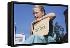 Girl Holding Town History Book-William P. Gottlieb-Framed Stretched Canvas