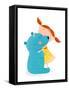 Girl Hugging Toy Cute Bear. Little Girl Embracing Bear. Child with Toy Teddy, Cheerful and Smile Ki-Popmarleo-Framed Stretched Canvas