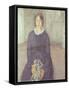 Girl in a Blue Dress Holding a Piece of Sewing-Gwen John-Framed Stretched Canvas