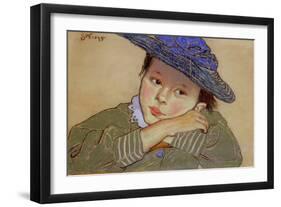 Girl in a Blue Hat, 1895 (Pastel on Paper)-Stanislaw Wyspianski-Framed Giclee Print