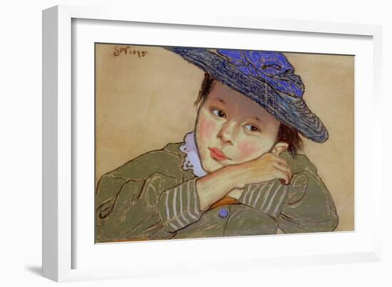 Girl in a Blue Hat, 1895 (Pastel on Paper)-Stanislaw Wyspianski-Framed Giclee Print