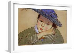 Girl in a Blue Hat, 1895 (Pastel on Paper)-Stanislaw Wyspianski-Framed Giclee Print