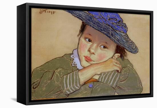 Girl in a Blue Hat, 1895 (Pastel on Paper)-Stanislaw Wyspianski-Framed Stretched Canvas