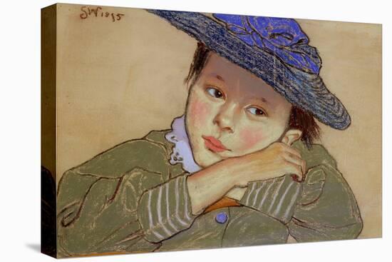 Girl in a Blue Hat, 1895 (Pastel on Paper)-Stanislaw Wyspianski-Stretched Canvas