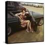 Girl in a Classic Racing Green "MGB" Sports Car-null-Stretched Canvas