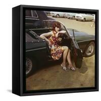 Girl in a Classic Racing Green "MGB" Sports Car-null-Framed Stretched Canvas