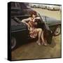 Girl in a Classic Racing Green "MGB" Sports Car-null-Stretched Canvas