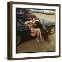 Girl in a Classic Racing Green "MGB" Sports Car-null-Framed Art Print