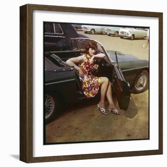 Girl in a Classic Racing Green "MGB" Sports Car-null-Framed Art Print