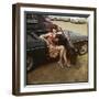 Girl in a Classic Racing Green "MGB" Sports Car-null-Framed Art Print