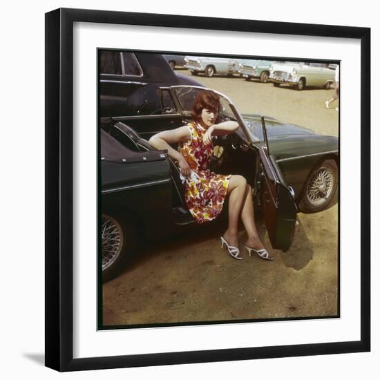 Girl in a Classic Racing Green "MGB" Sports Car-null-Framed Art Print