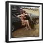 Girl in a Classic Racing Green "MGB" Sports Car-null-Framed Art Print