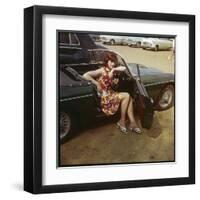 Girl in a Classic Racing Green "MGB" Sports Car-null-Framed Art Print