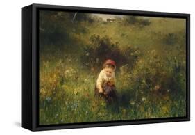 Girl in a Field.-LUDWIG KNAUS-Framed Stretched Canvas