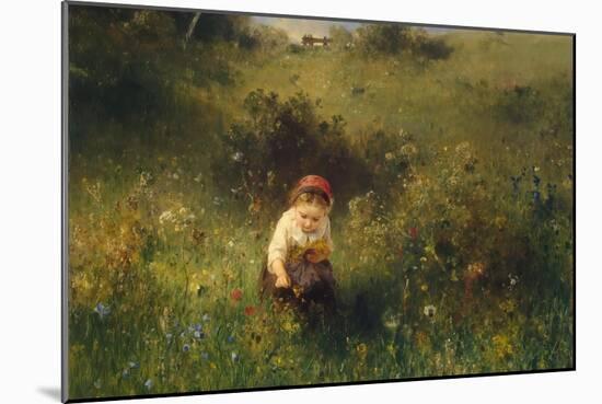 Girl in a Field.-LUDWIG KNAUS-Mounted Premium Giclee Print