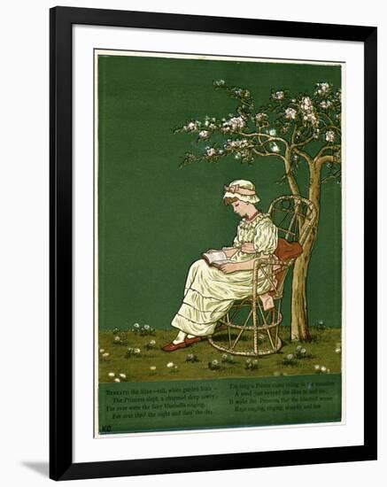 Girl in a Garden, Reading a Book-Kate Greenaway-Framed Art Print