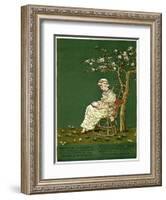 Girl in a Garden, Reading a Book-Kate Greenaway-Framed Art Print