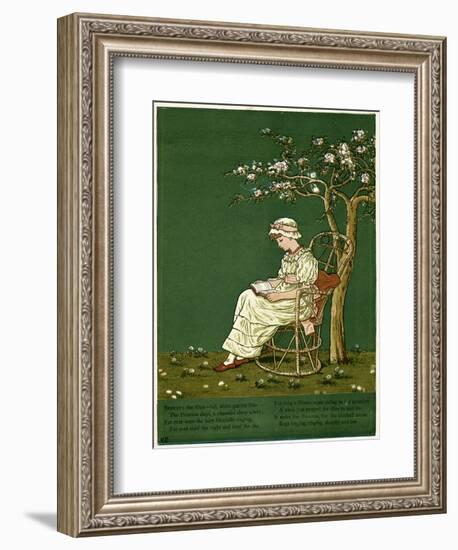 Girl in a Garden, Reading a Book-Kate Greenaway-Framed Art Print